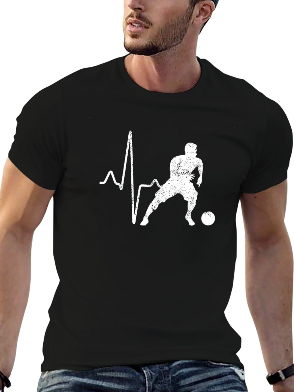 Soccer Heartbeat T-Shirt - Black