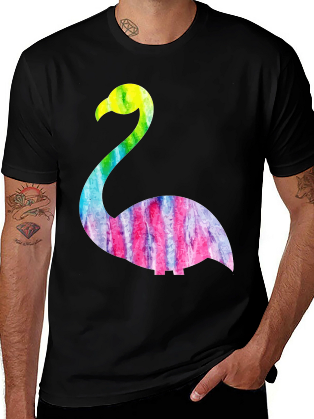 Tie Dye Flamingo Graphic Tee - Black