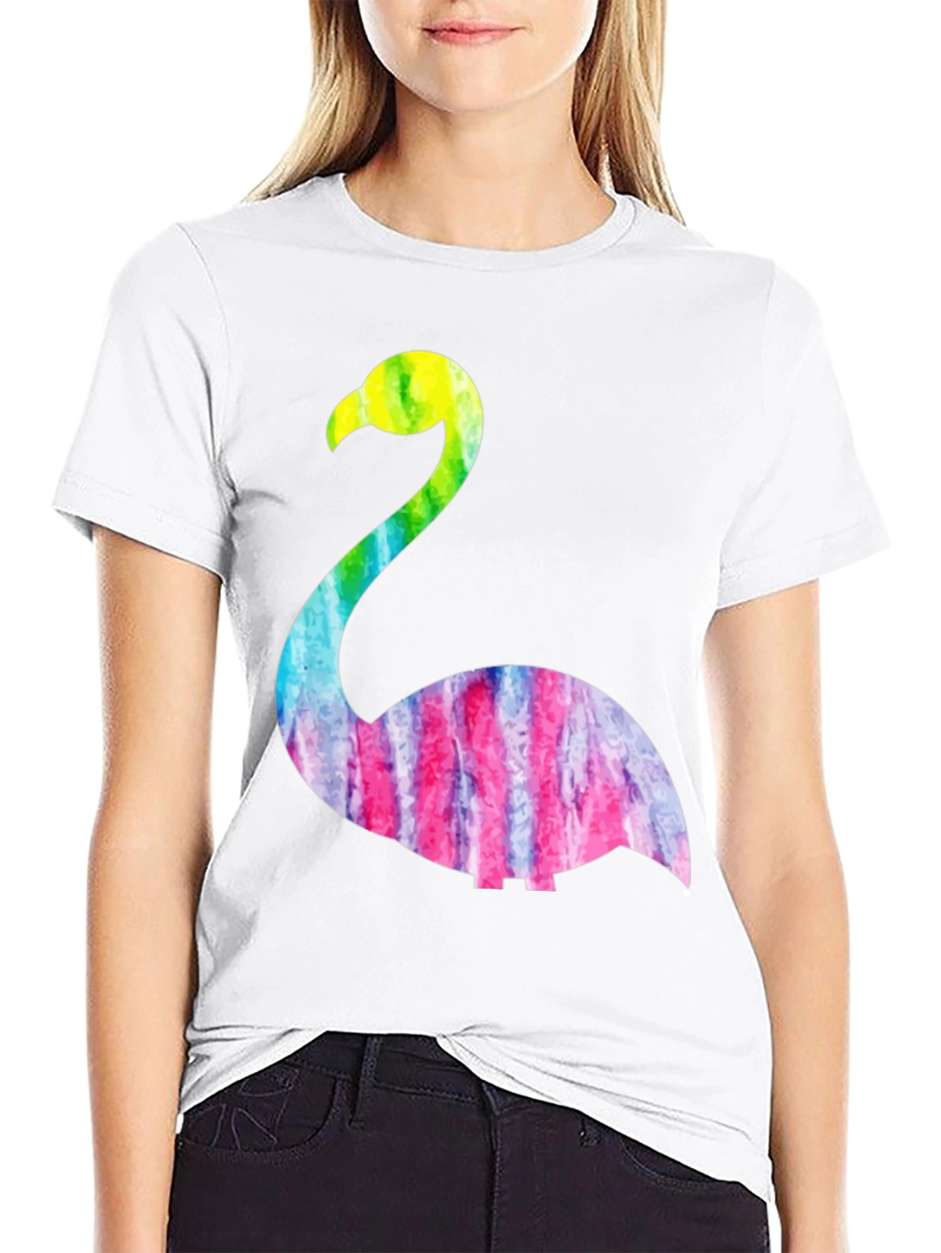 Tie Dye Flamingo Graphic Tee - Black