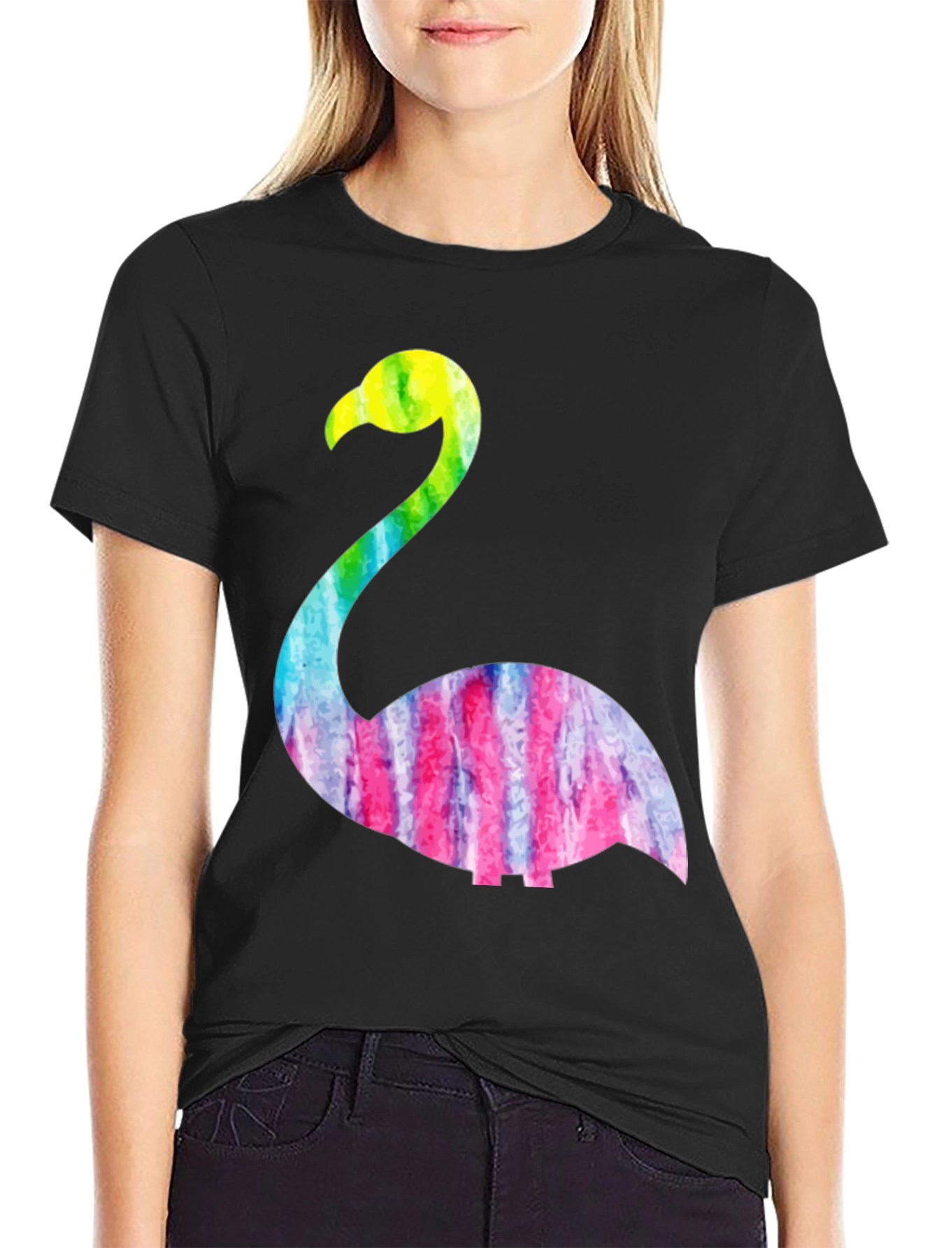 Tie Dye Flamingo Graphic Tee - Black
