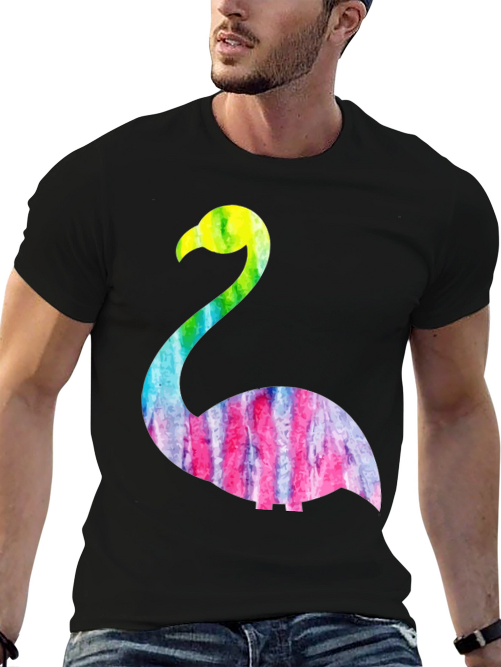 Tie Dye Flamingo Graphic Tee - Black