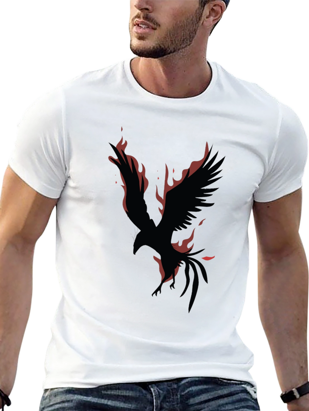 Phoenix Fire Bird Graphic Print Black T-Shirt