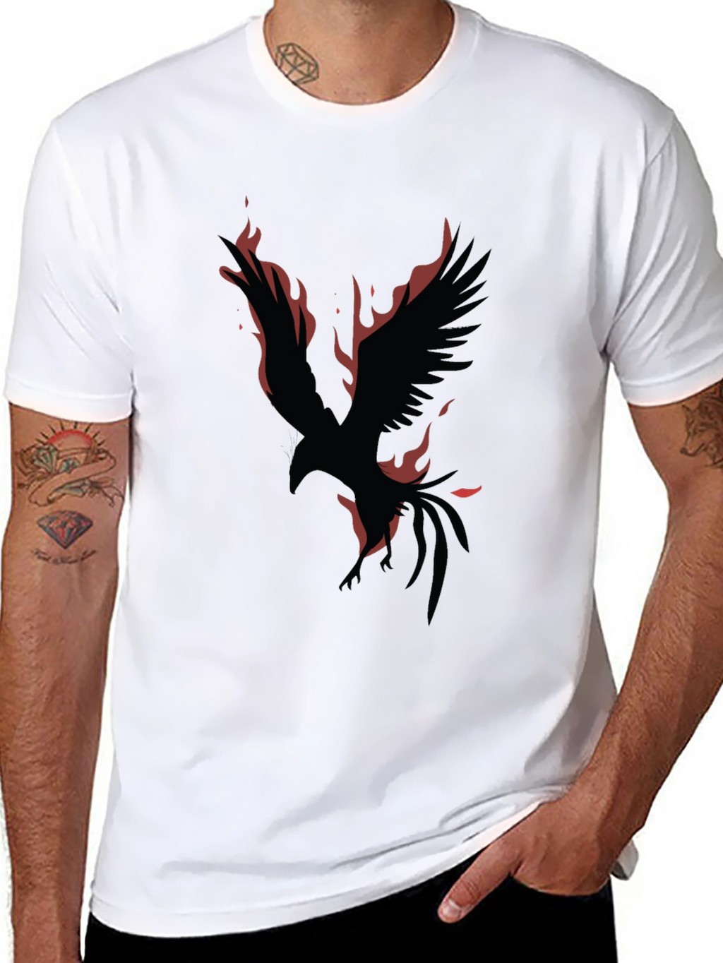 Phoenix Fire Bird Graphic Print Black T-Shirt