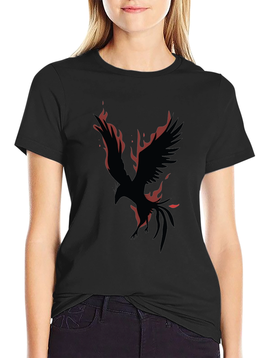 Phoenix Fire Bird Graphic Print Black T-Shirt