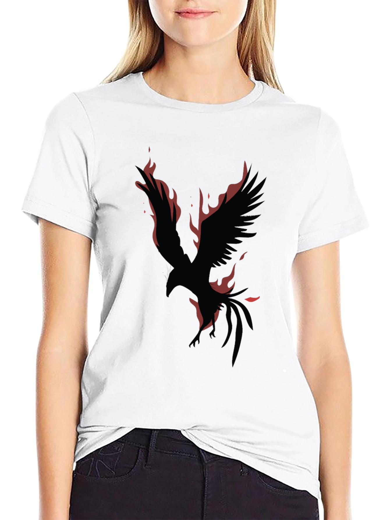 Phoenix Fire Bird Graphic Print Black T-Shirt