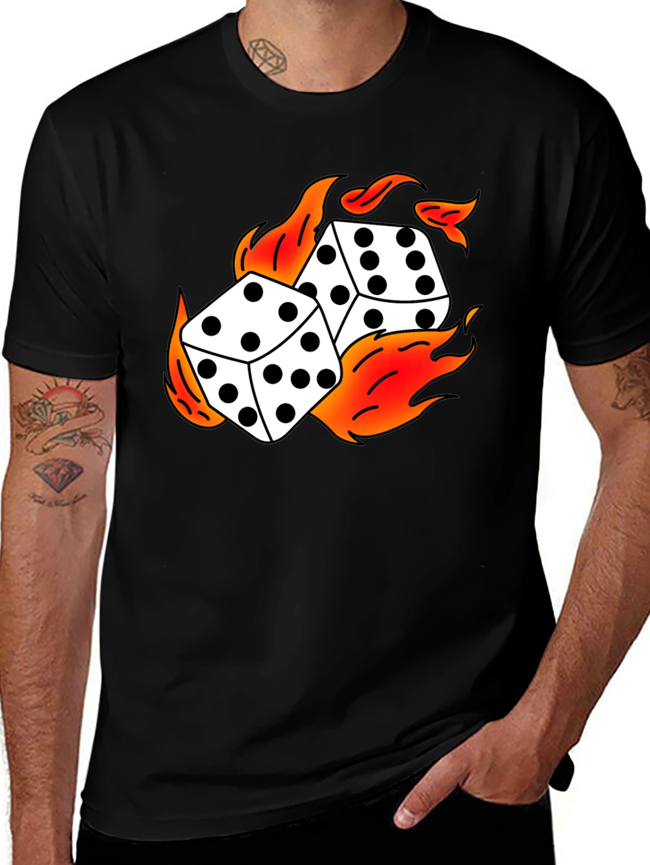Flaming Dice Graphic Black T-Shirt
