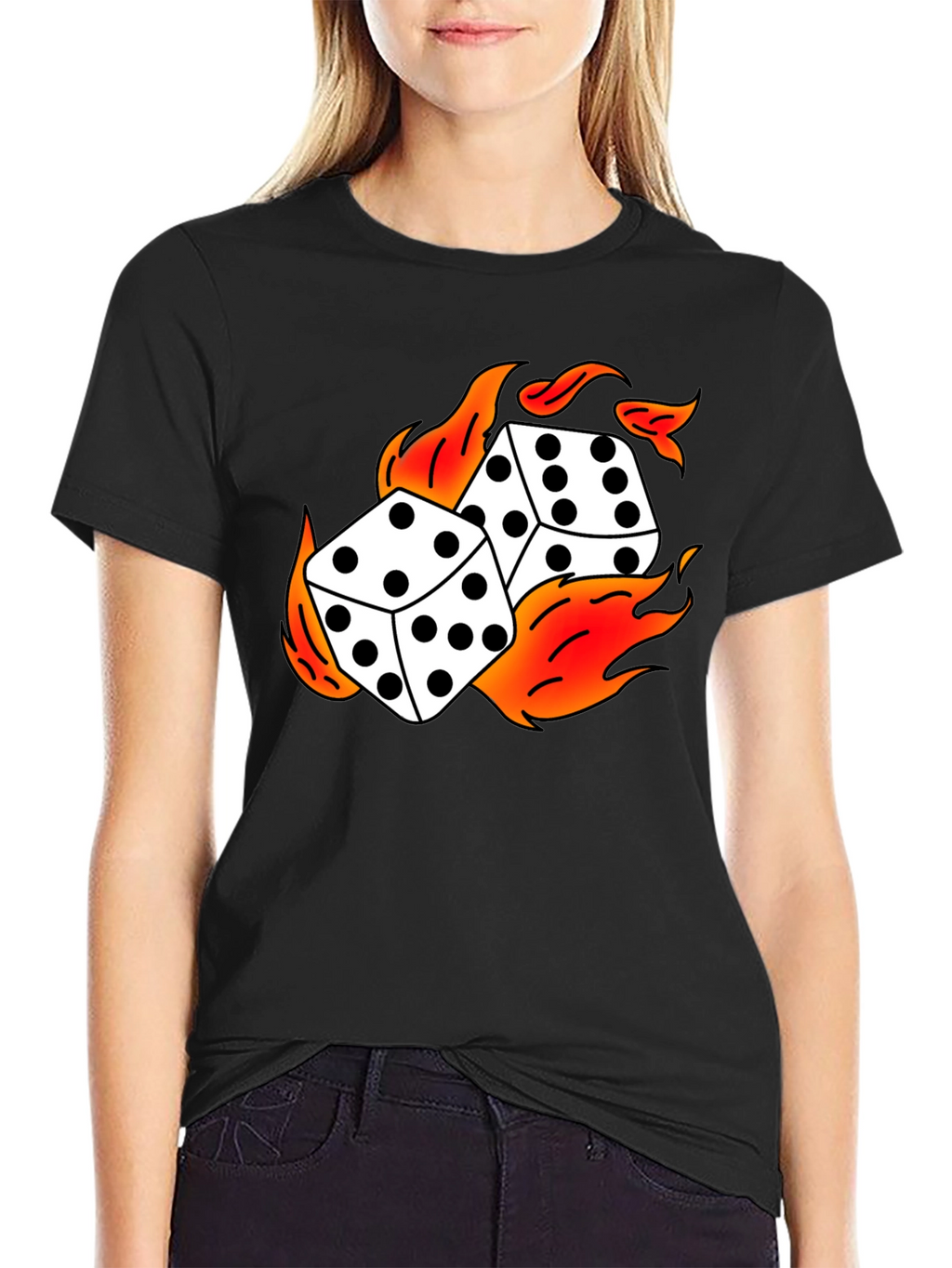 Flaming Dice Graphic Black T-Shirt