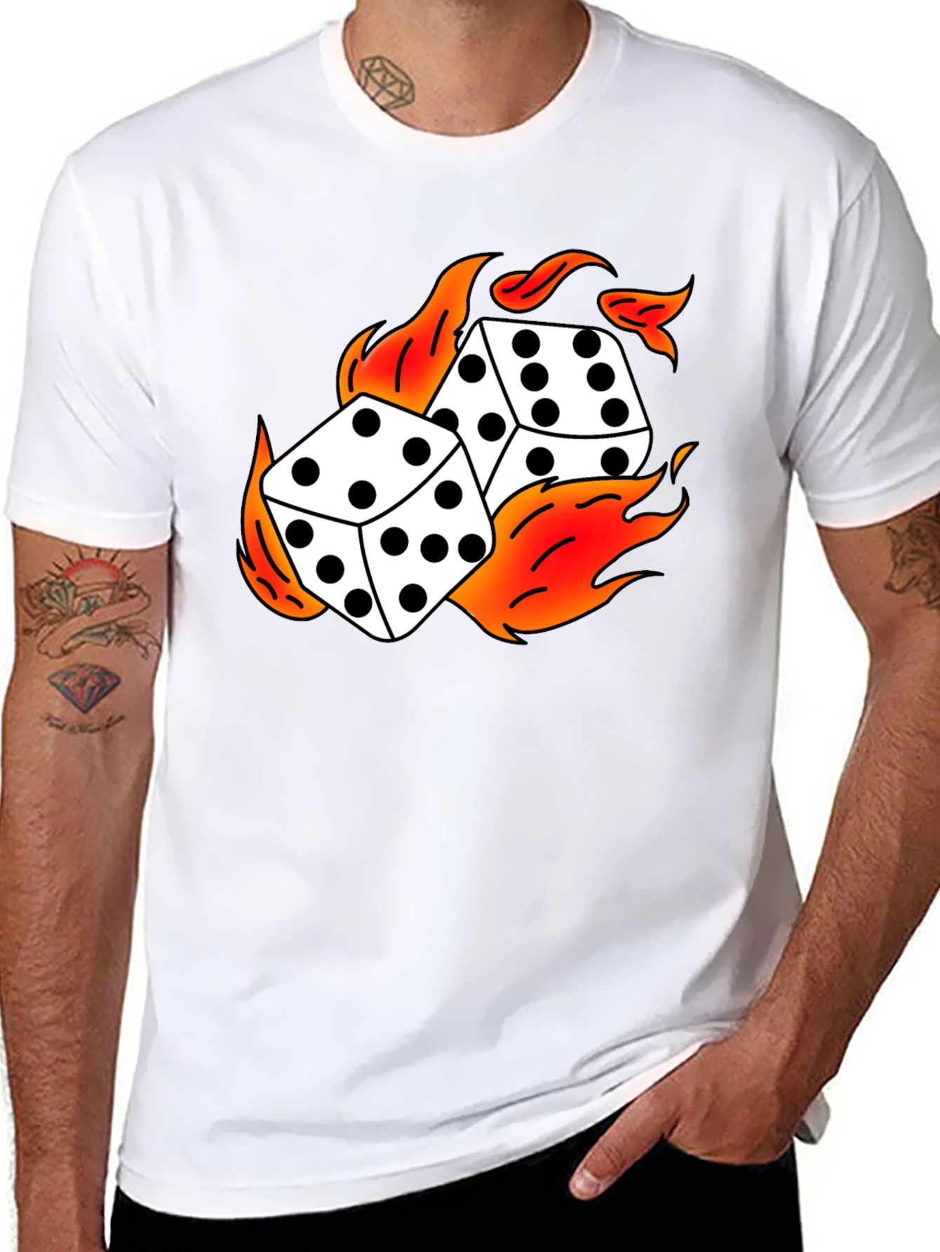 Flaming Dice Graphic Black T-Shirt