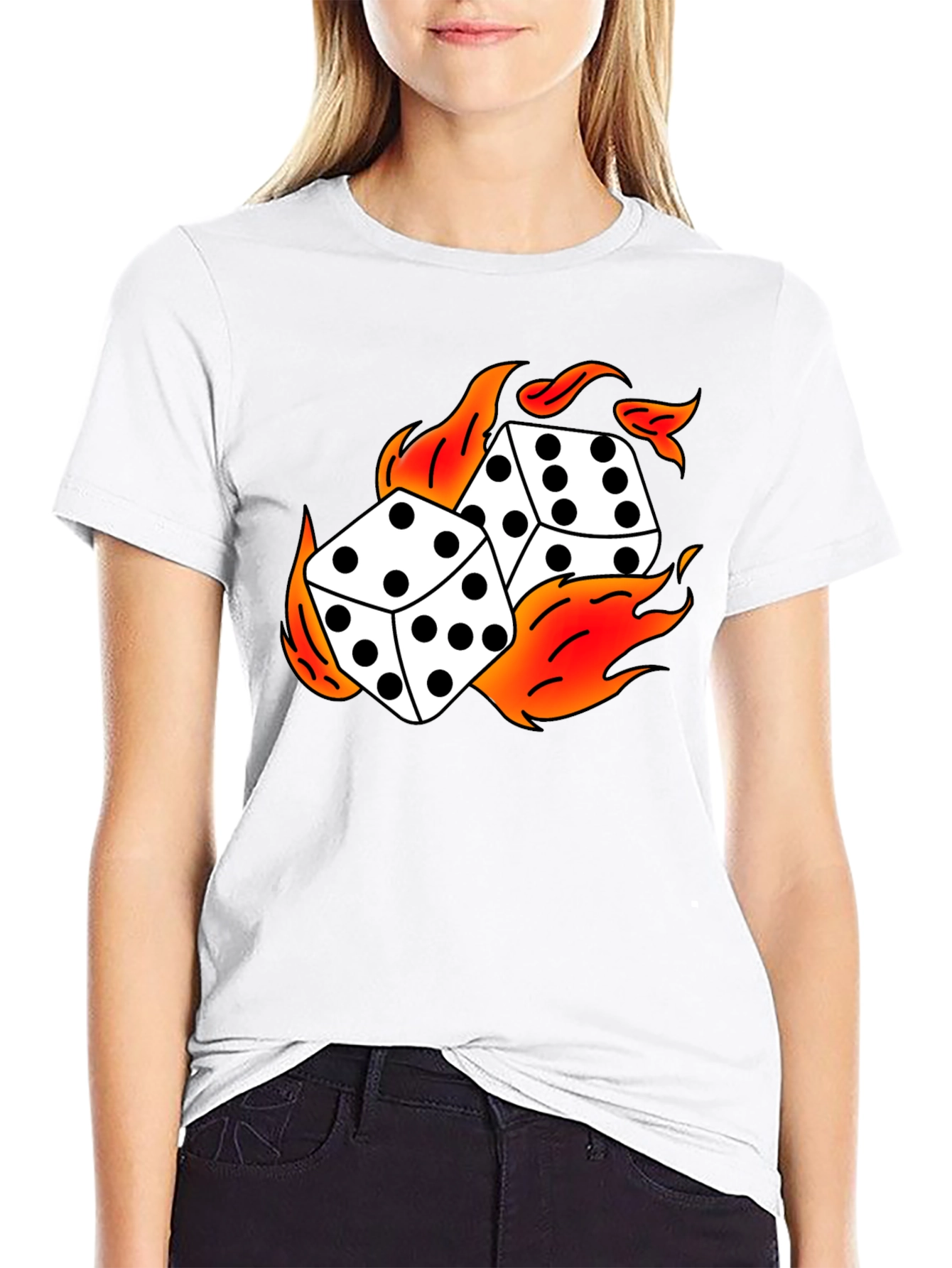 Flaming Dice Graphic Black T-Shirt