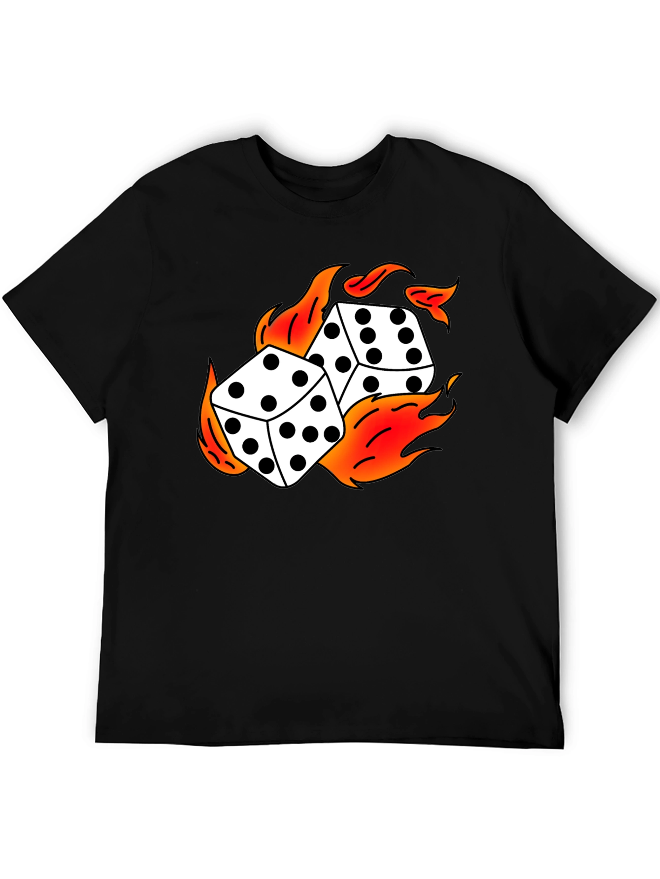 Flaming Dice Graphic Black T-Shirt