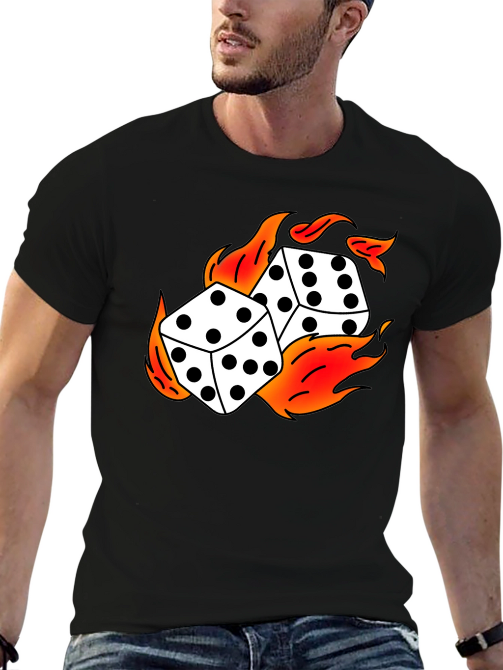 Flaming Dice Graphic Black T-Shirt
