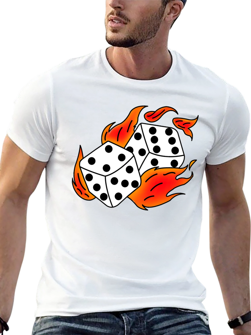 Flaming Dice Graphic Black T-Shirt