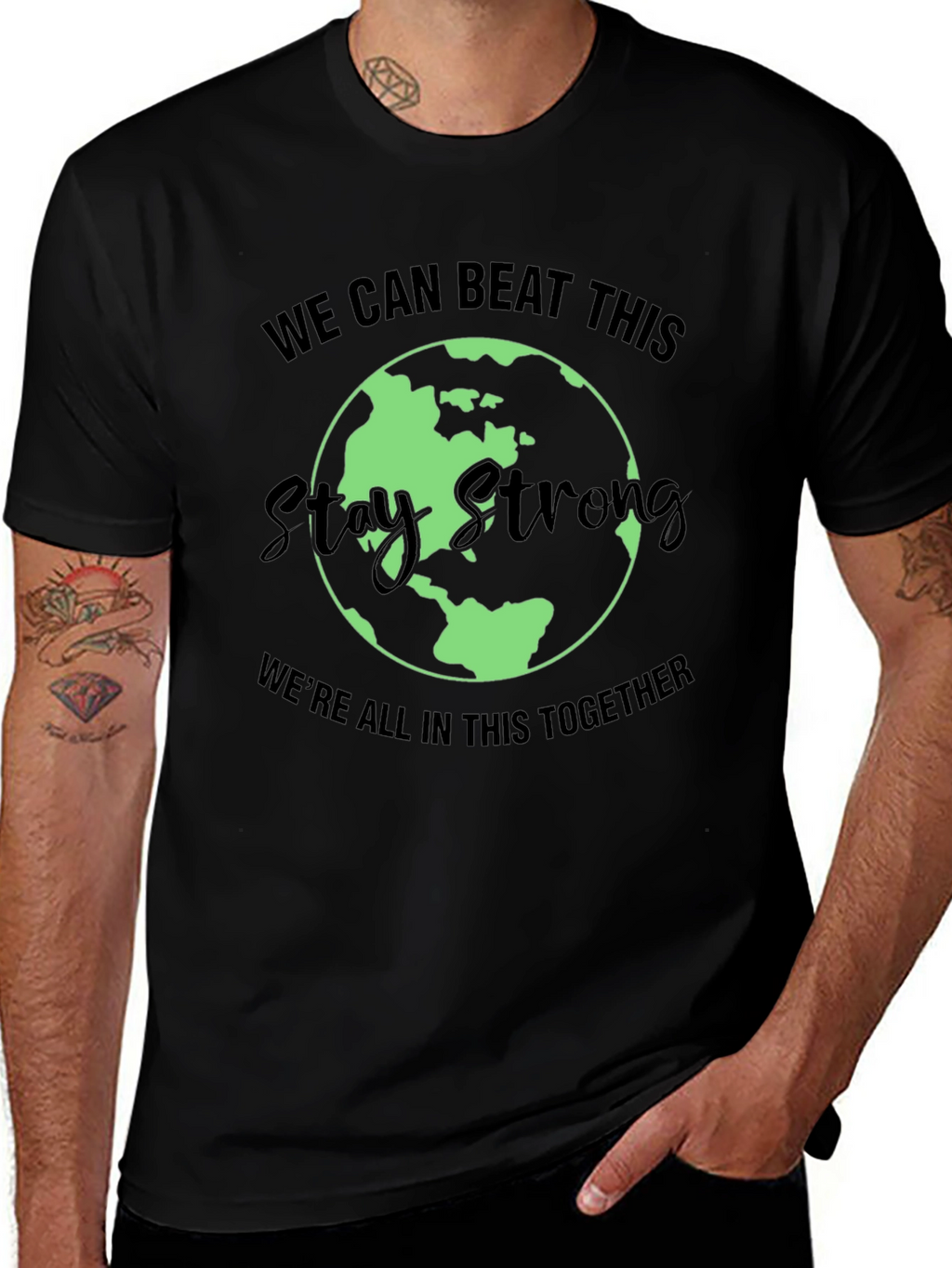 Stay Strong Earth Graphic Tee - Unisex Black T-Shirt