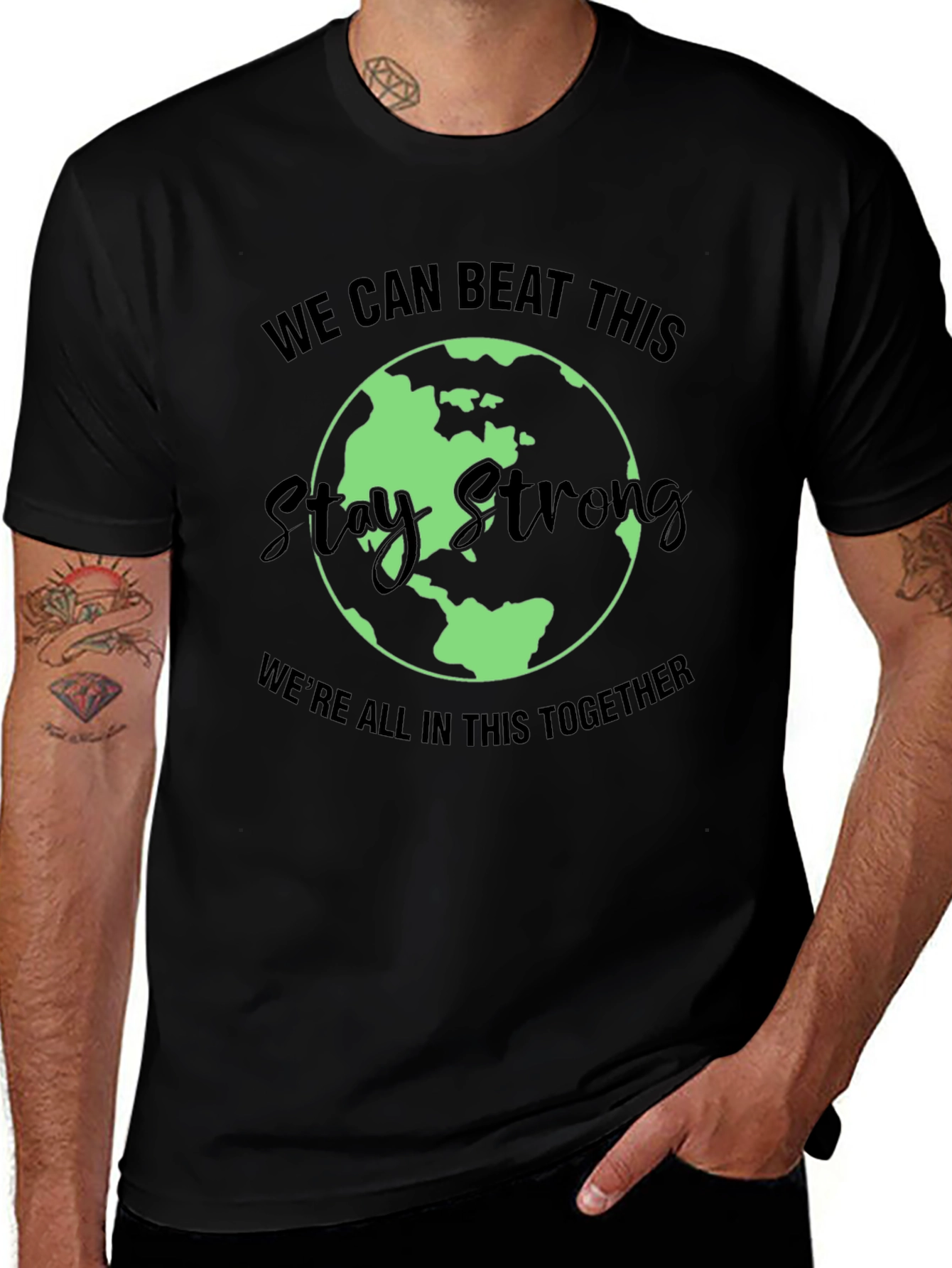 Stay Strong Earth Graphic Tee - Unisex Black T-Shirt
