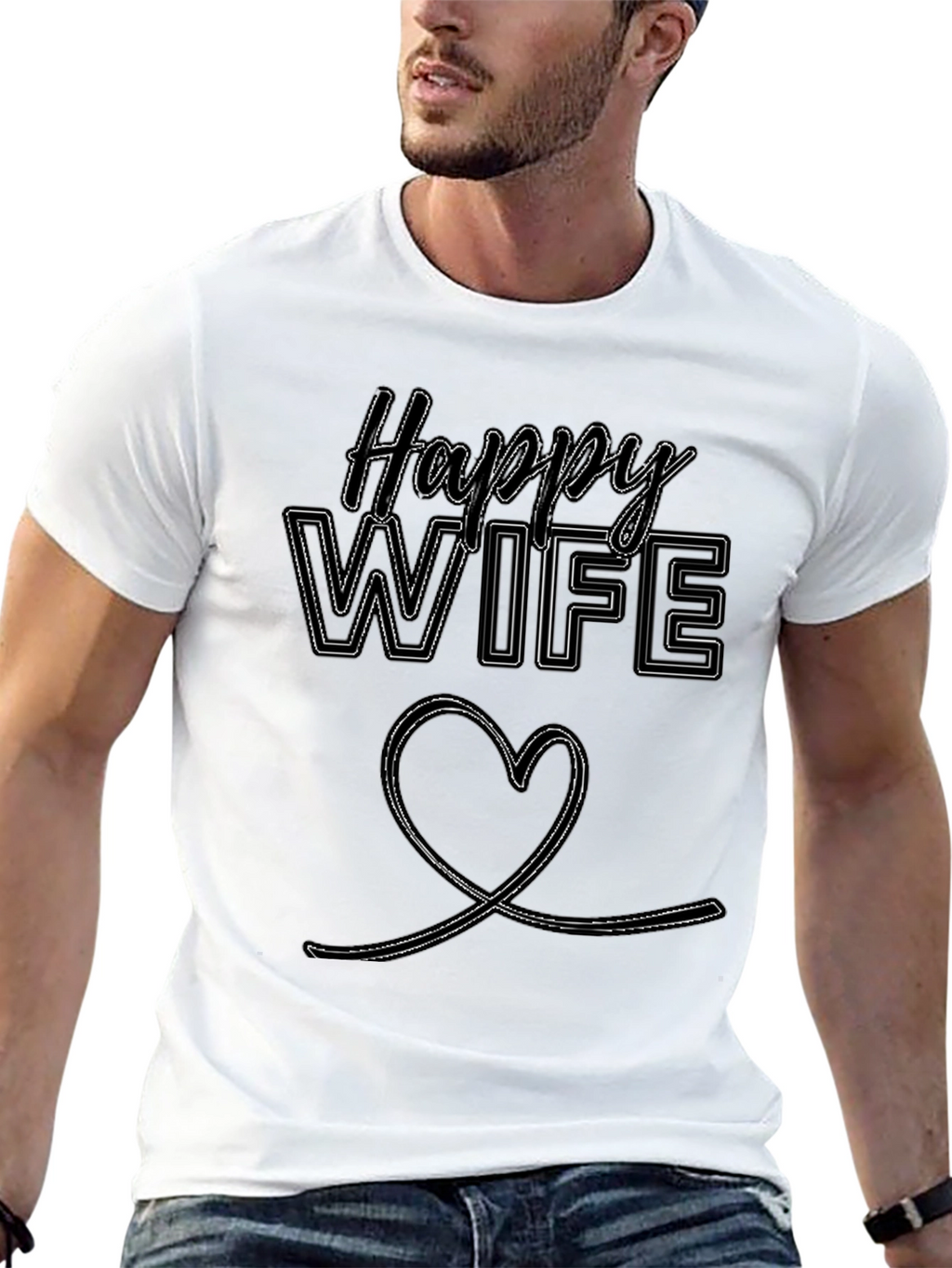 Happy Wife Graphic Tee - Black Casual Wear