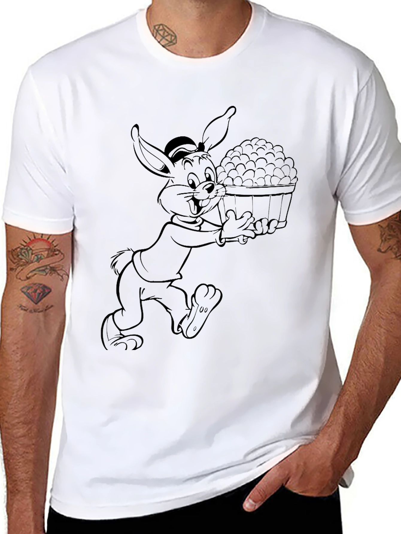 Cartoon Rabbit Graphic Black T-Shirt