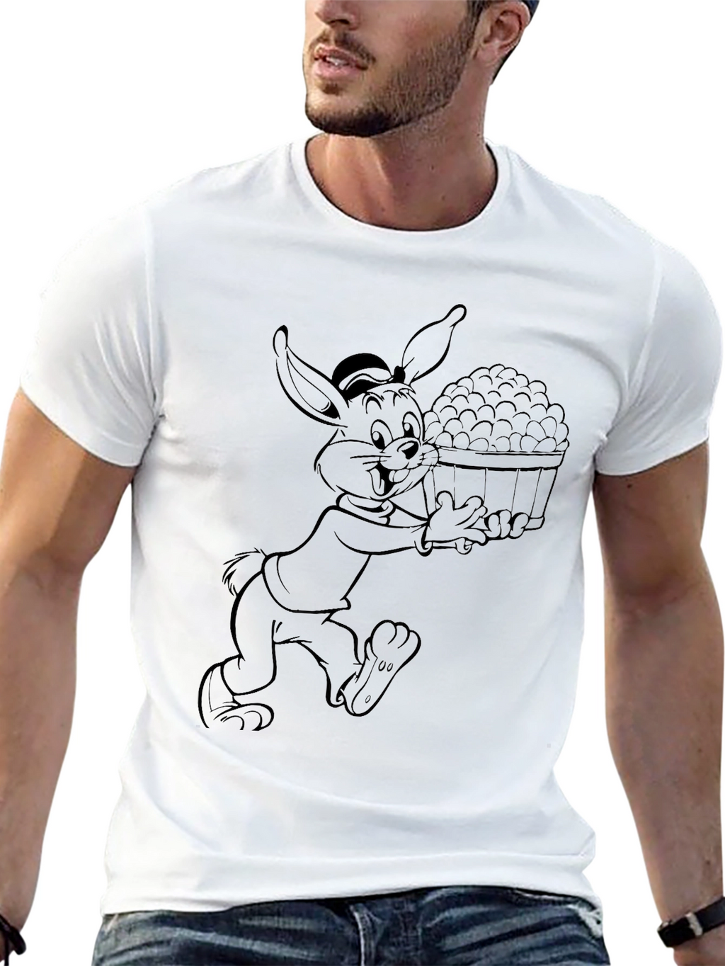 Cartoon Rabbit Graphic Black T-Shirt