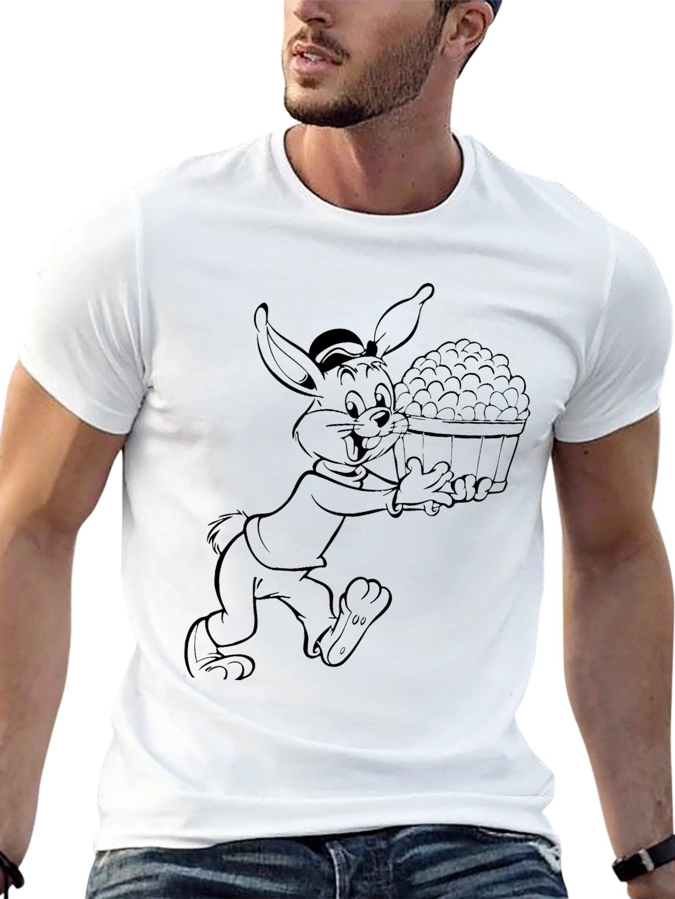 Cartoon Rabbit Graphic Black T-Shirt