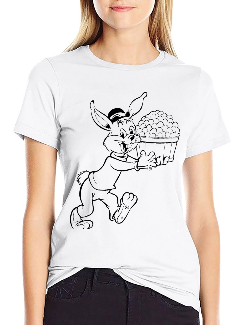 Cartoon Rabbit Graphic Black T-Shirt