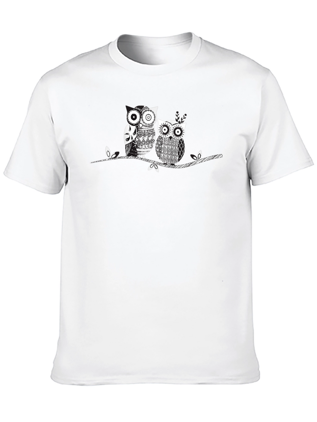 Owl Couple Graphic Print Black Tee