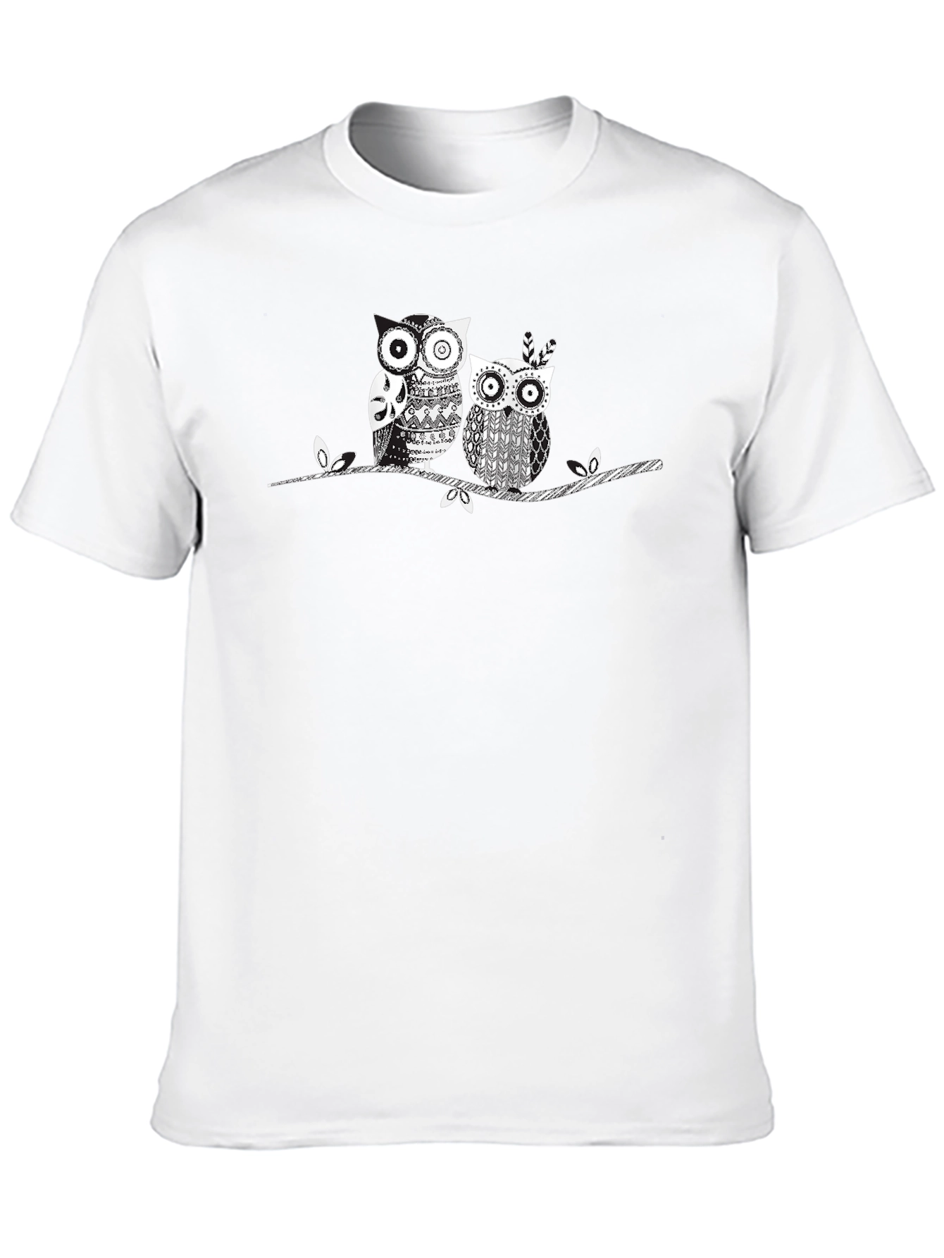 Owl Couple Graphic Print Black Tee