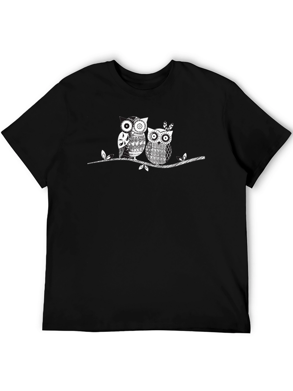 Owl Couple Graphic Print Black Tee
