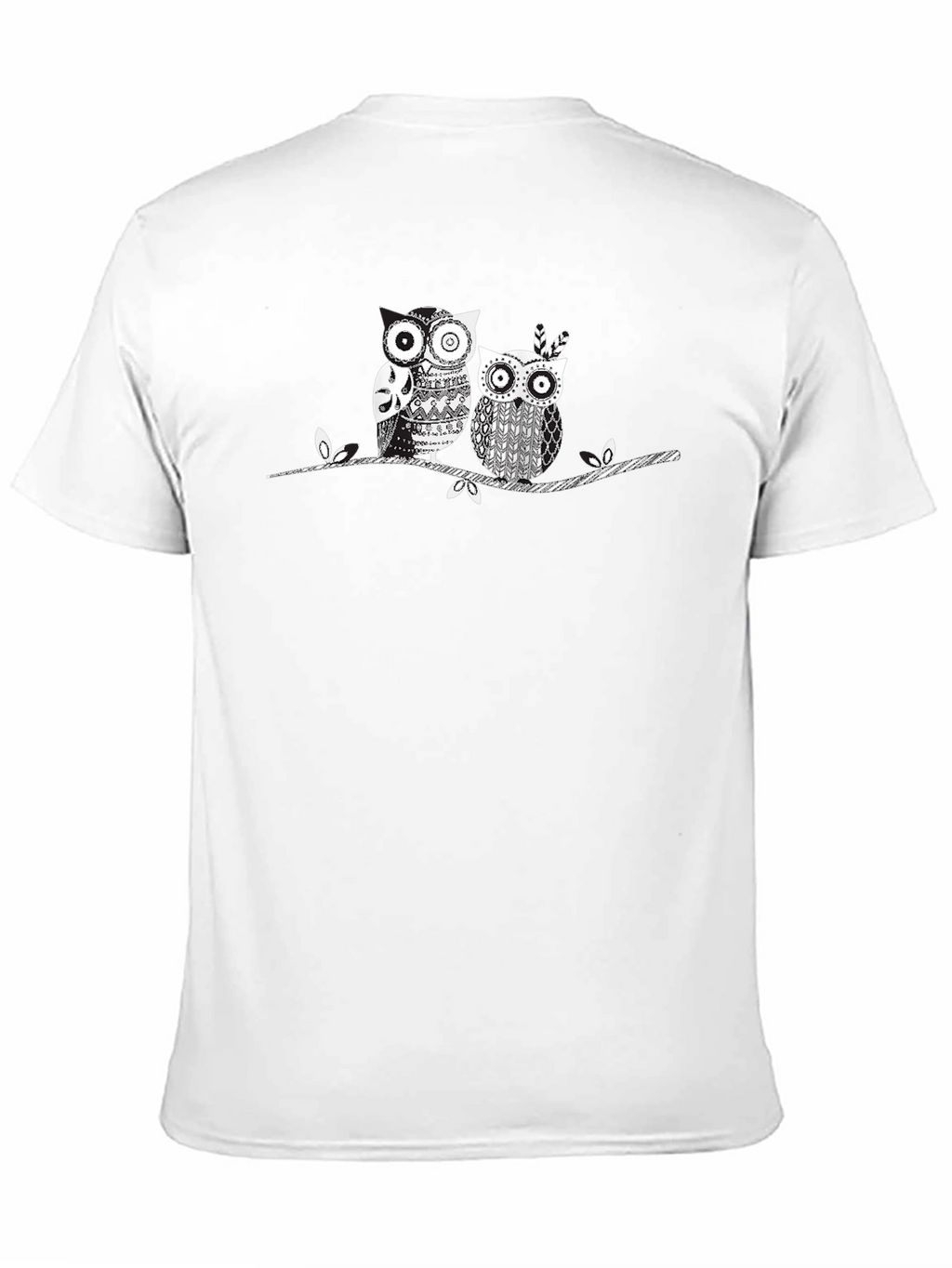 Owl Couple Graphic Print Black Tee