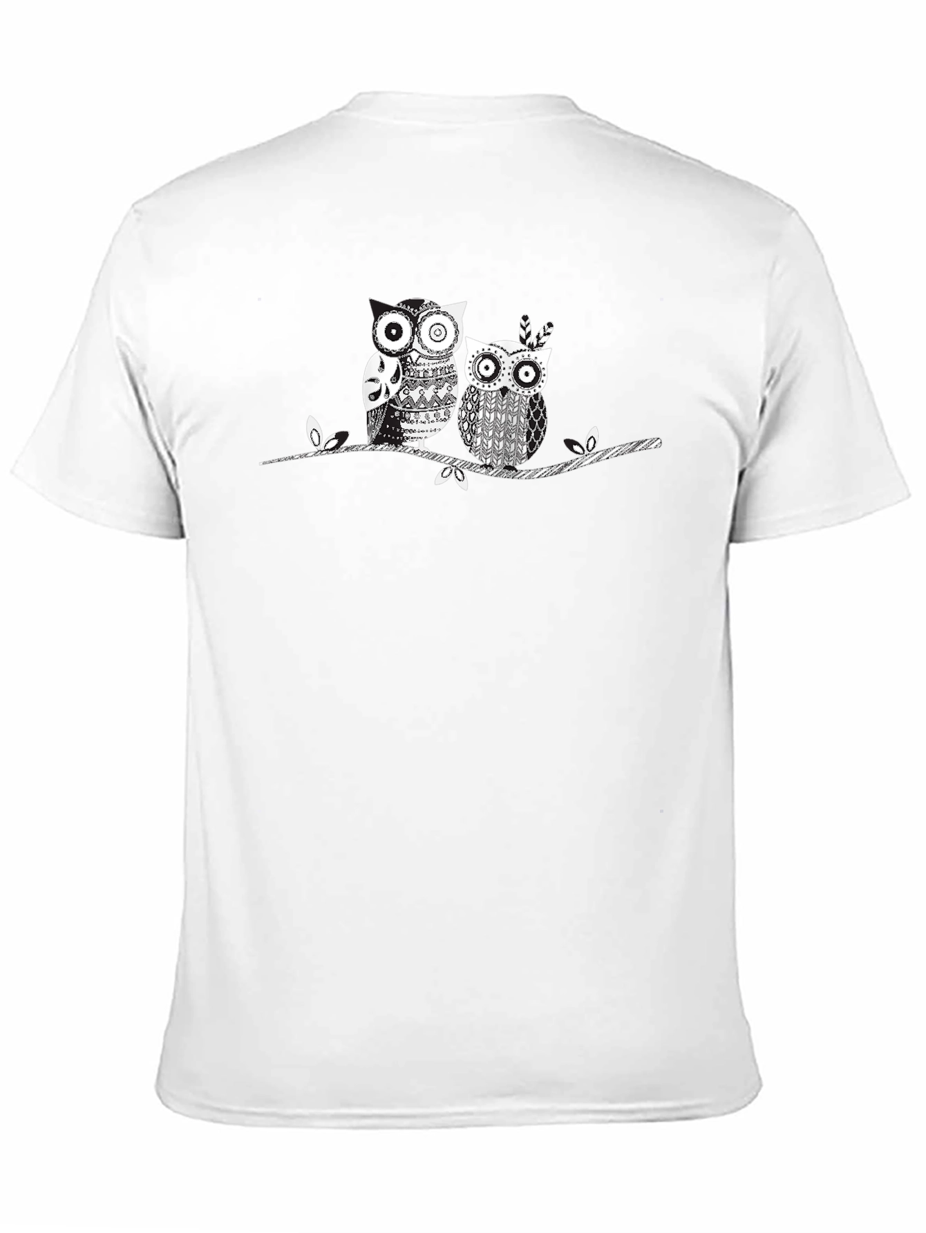Owl Couple Graphic Print Black Tee