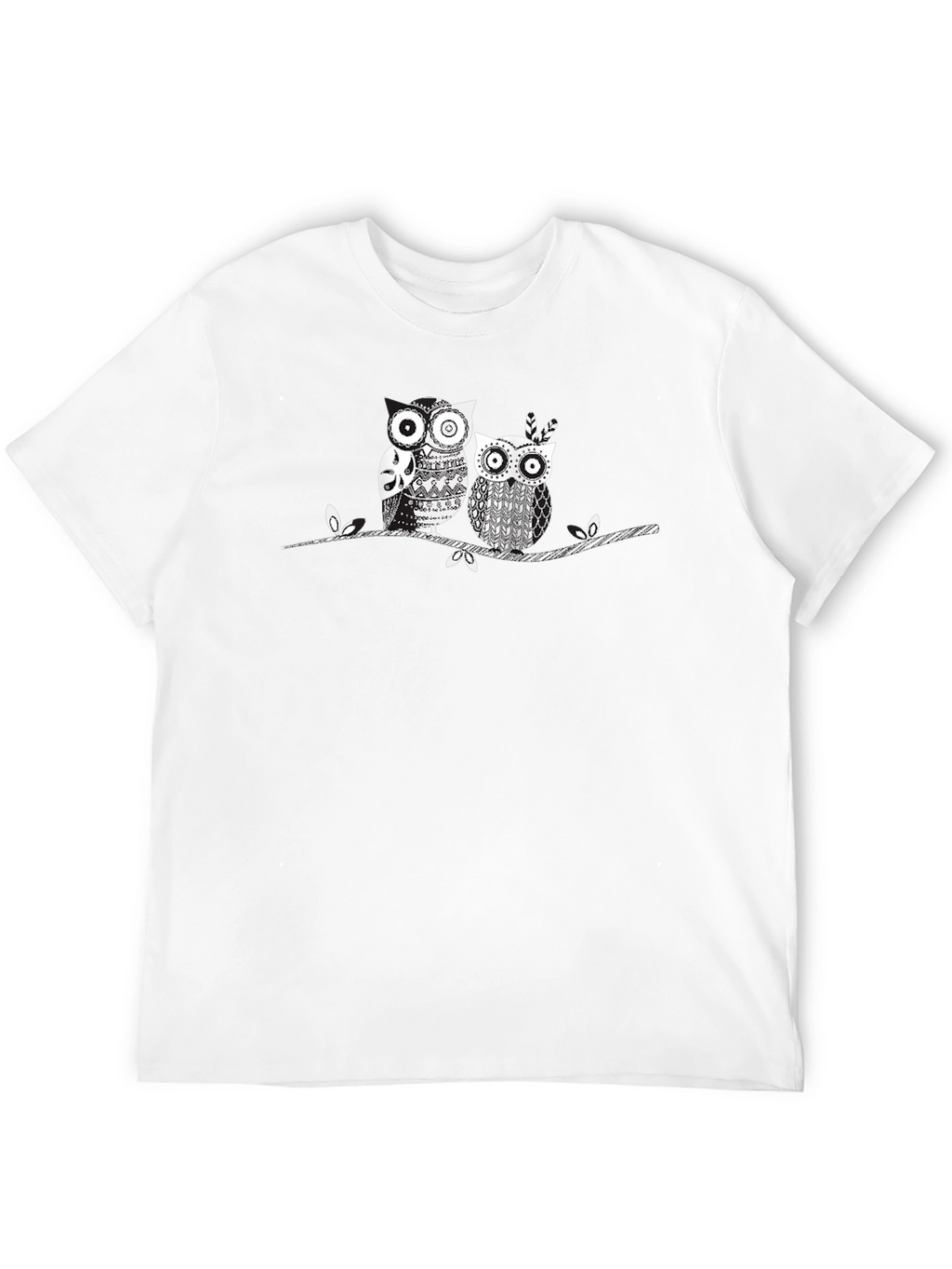 Owl Couple Graphic Print Black Tee