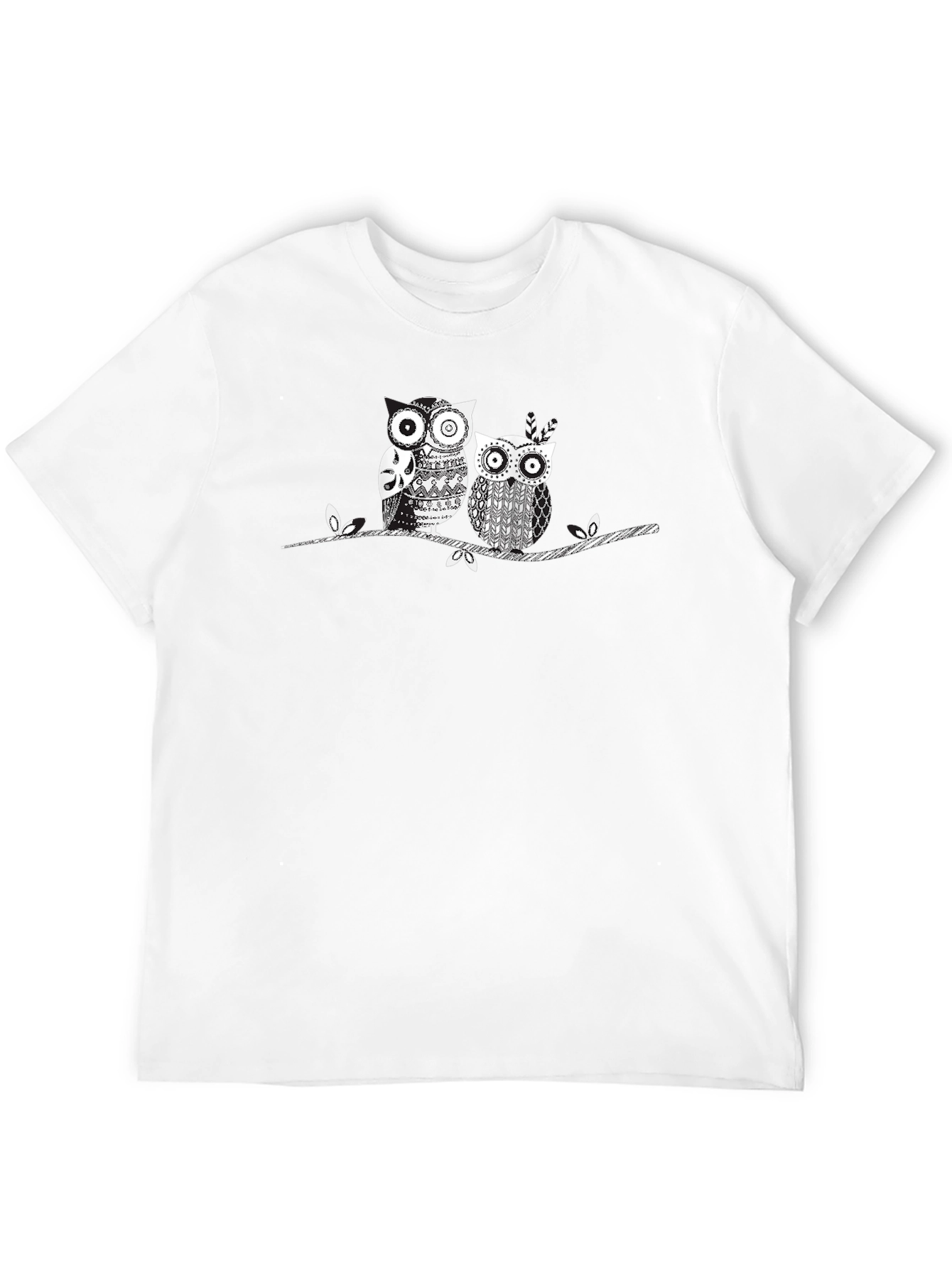 Owl Couple Graphic Print Black Tee
