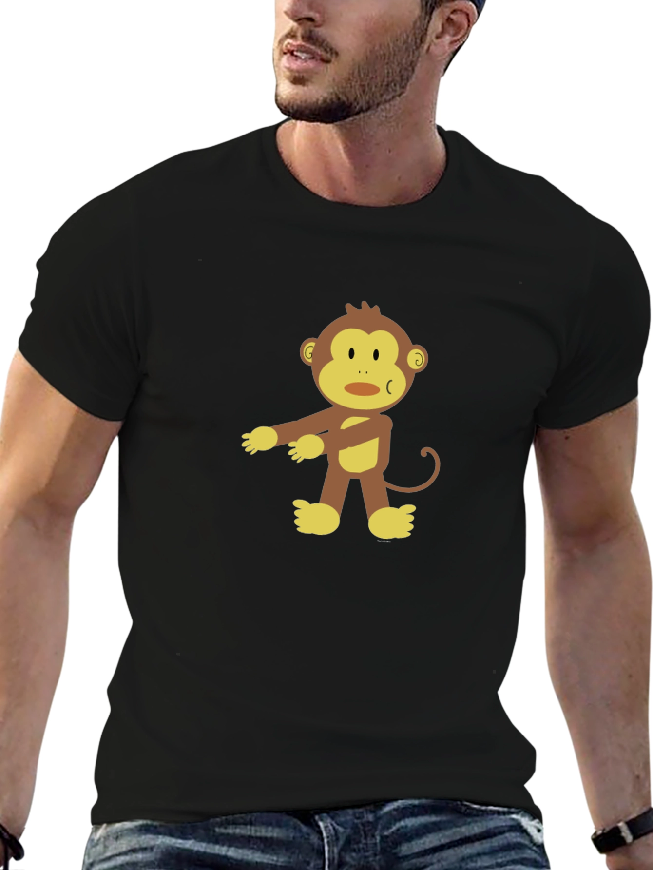 Cartoon Monkey Graphic Black T-Shirt