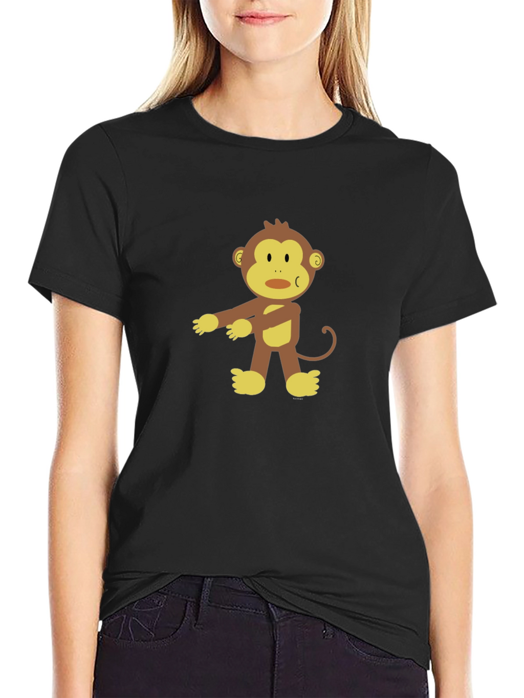 Cartoon Monkey Graphic Black T-Shirt