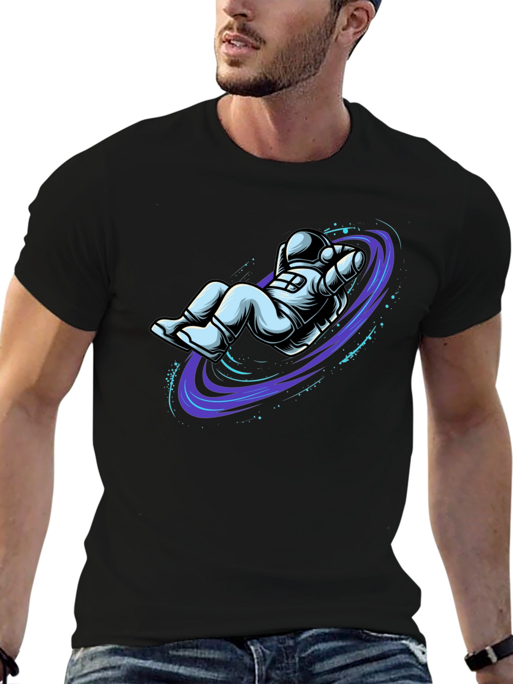 Astronaut Vortex Black T-Shirt - Space Graphic Tee