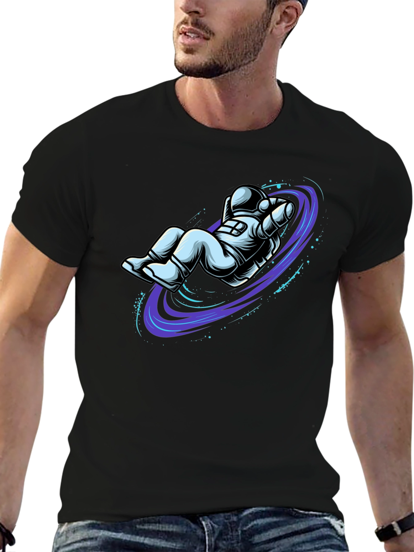 Astronaut Vortex Black T-Shirt - Space Graphic Tee
