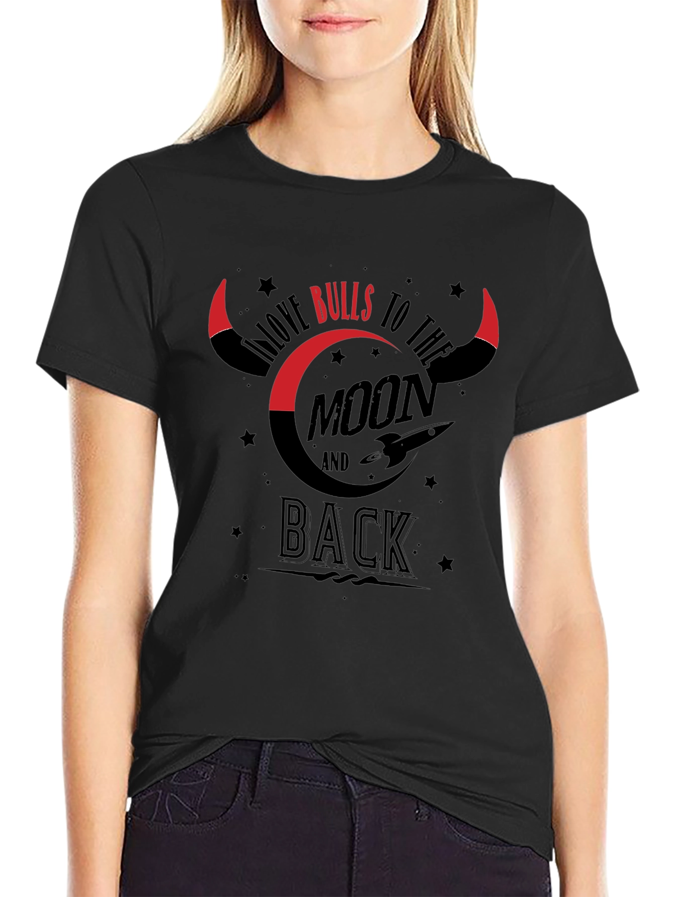 I Love Bulls to the Moon and Back Black T-Shirt