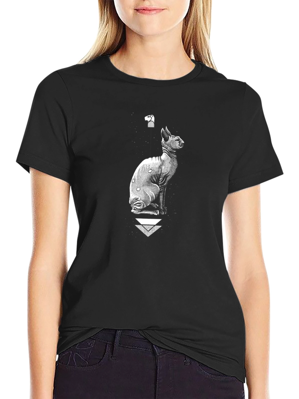 Sphynx Cat Graphic Tee - Black Cotton Blend