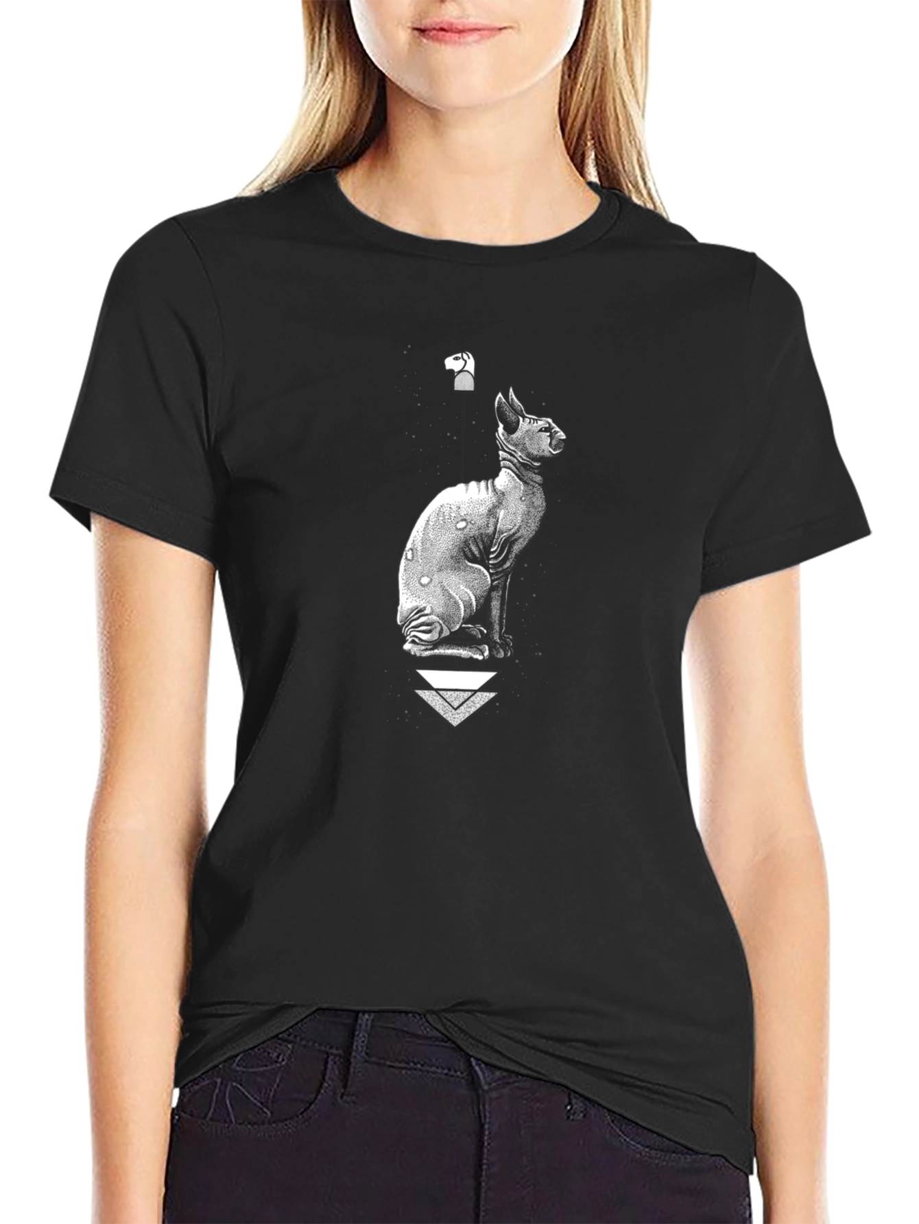 Sphynx Cat Graphic Tee - Black Cotton Blend