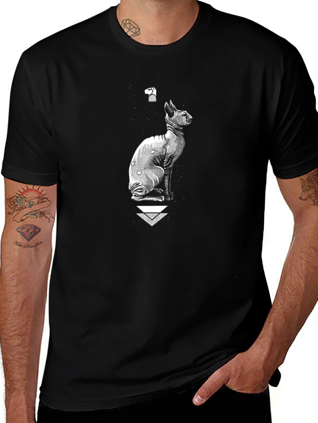 Sphynx Cat Graphic Tee - Black Cotton Blend