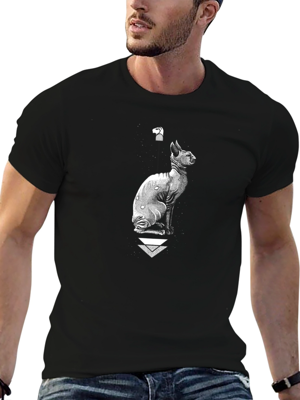 Sphynx Cat Graphic Tee - Black Cotton Blend