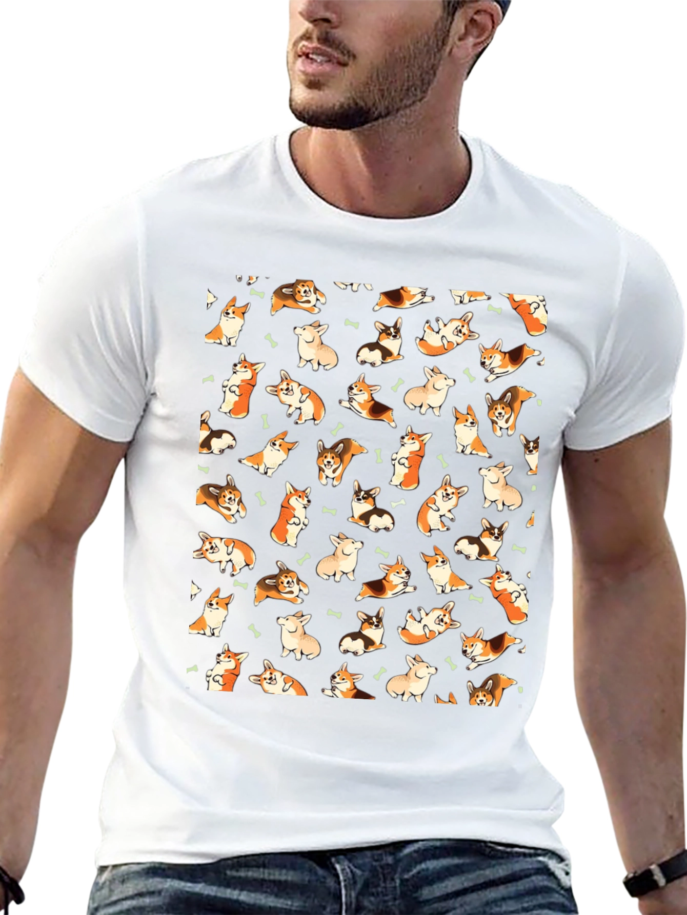 Corgi Pattern T-Shirt - Black