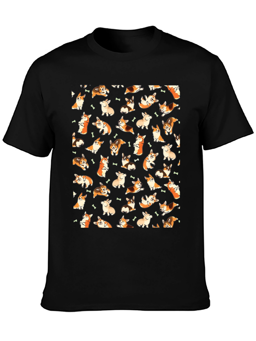 Corgi Pattern T-Shirt - Black