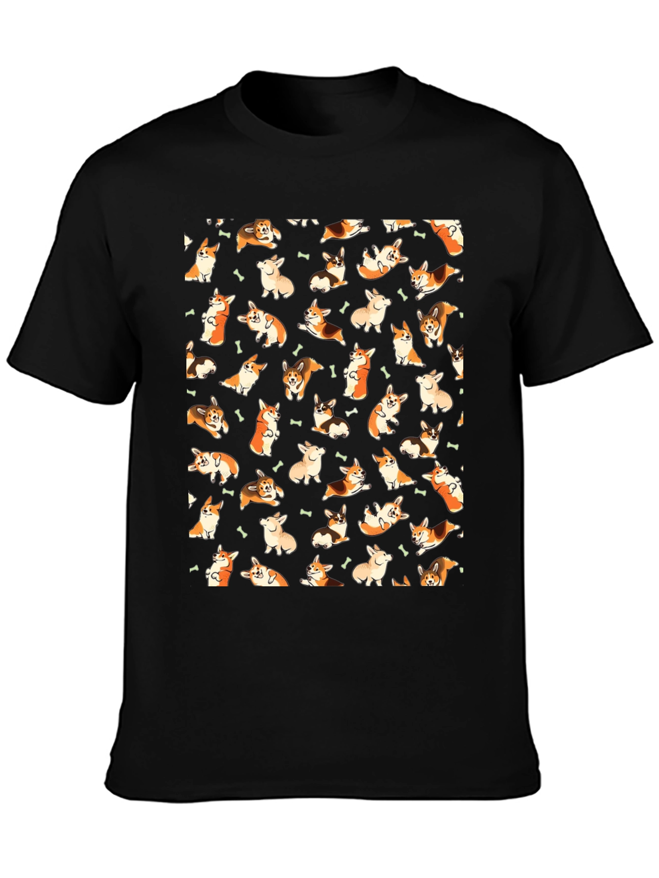 Corgi Pattern T-Shirt - Black