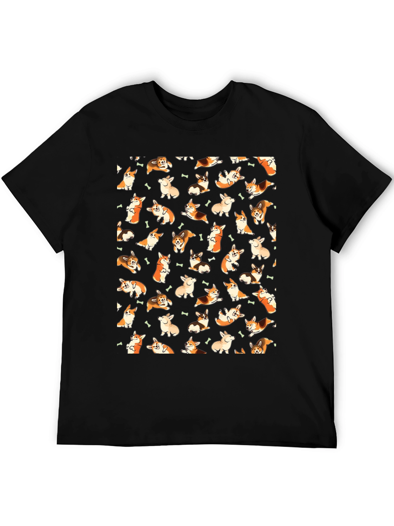 Corgi Pattern T-Shirt - Black