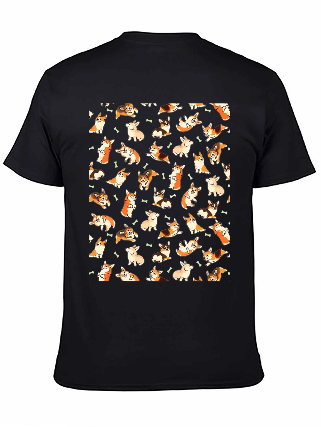Corgi Pattern T-Shirt - Black