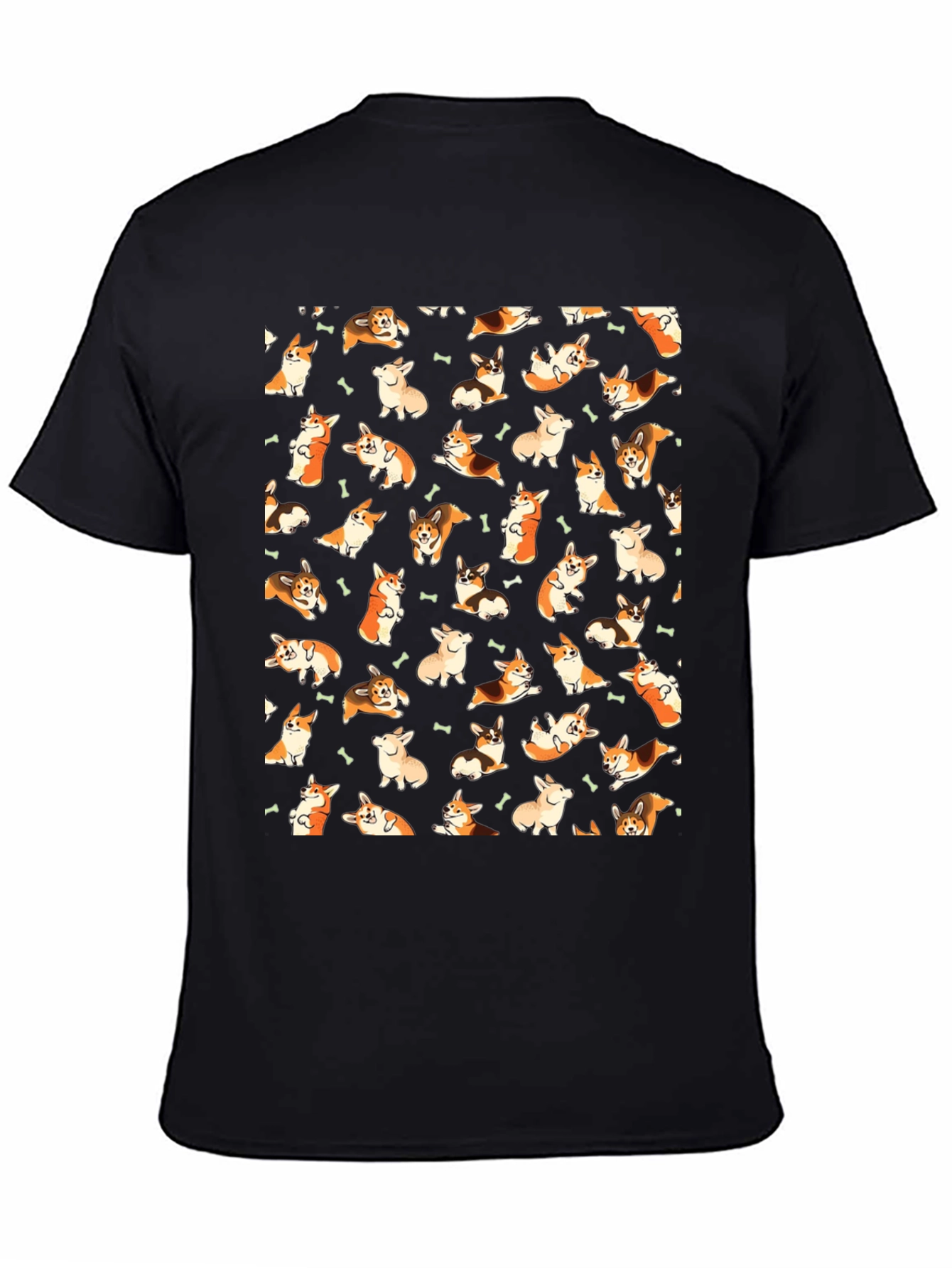 Corgi Pattern T-Shirt - Black