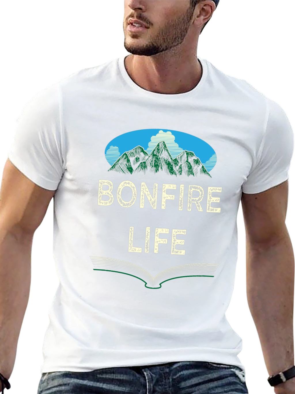Bonfire Life Graphic T-Shirt - Mountain Scene Design
