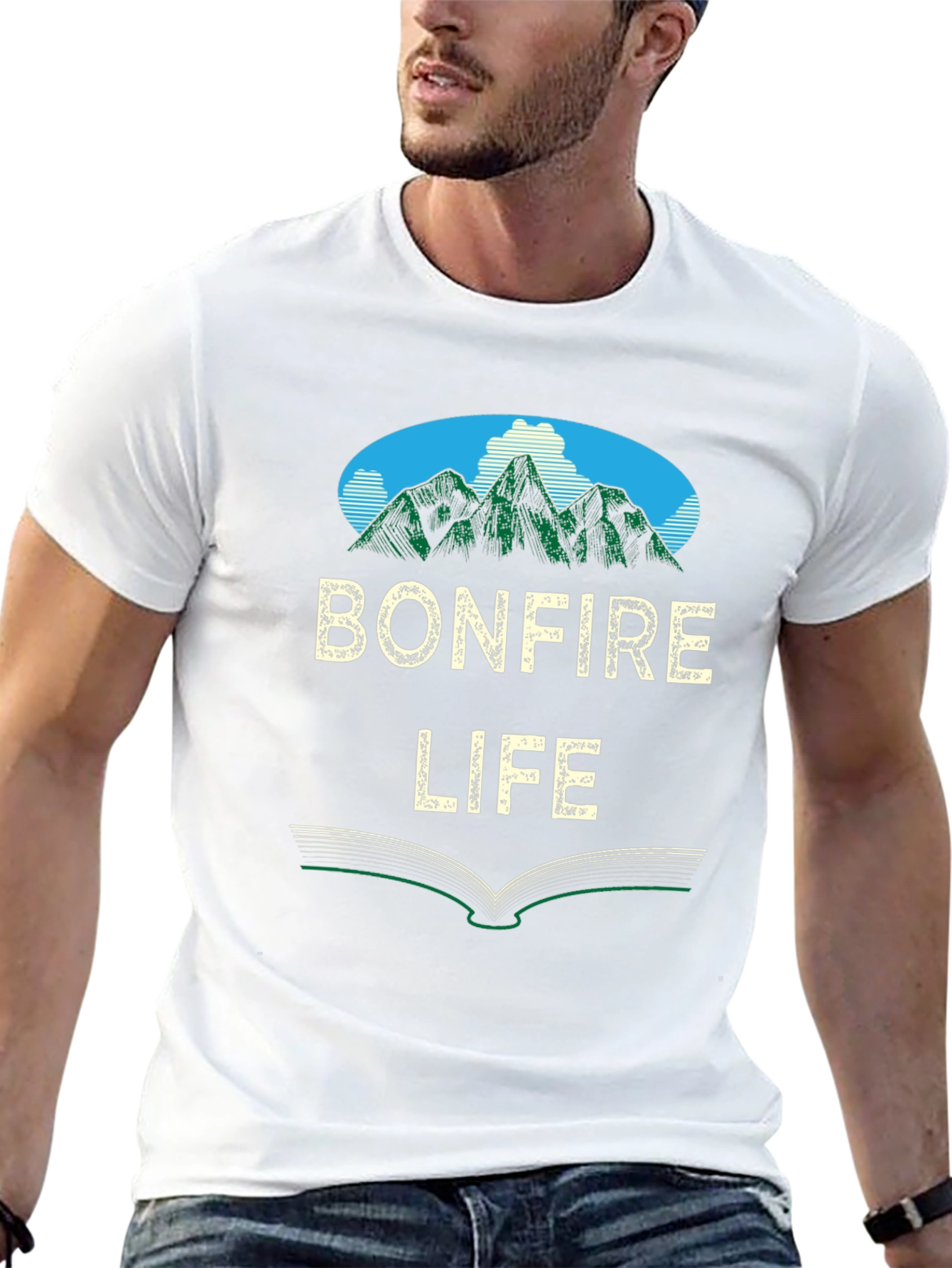 Bonfire Life Graphic T-Shirt - Mountain Scene Design