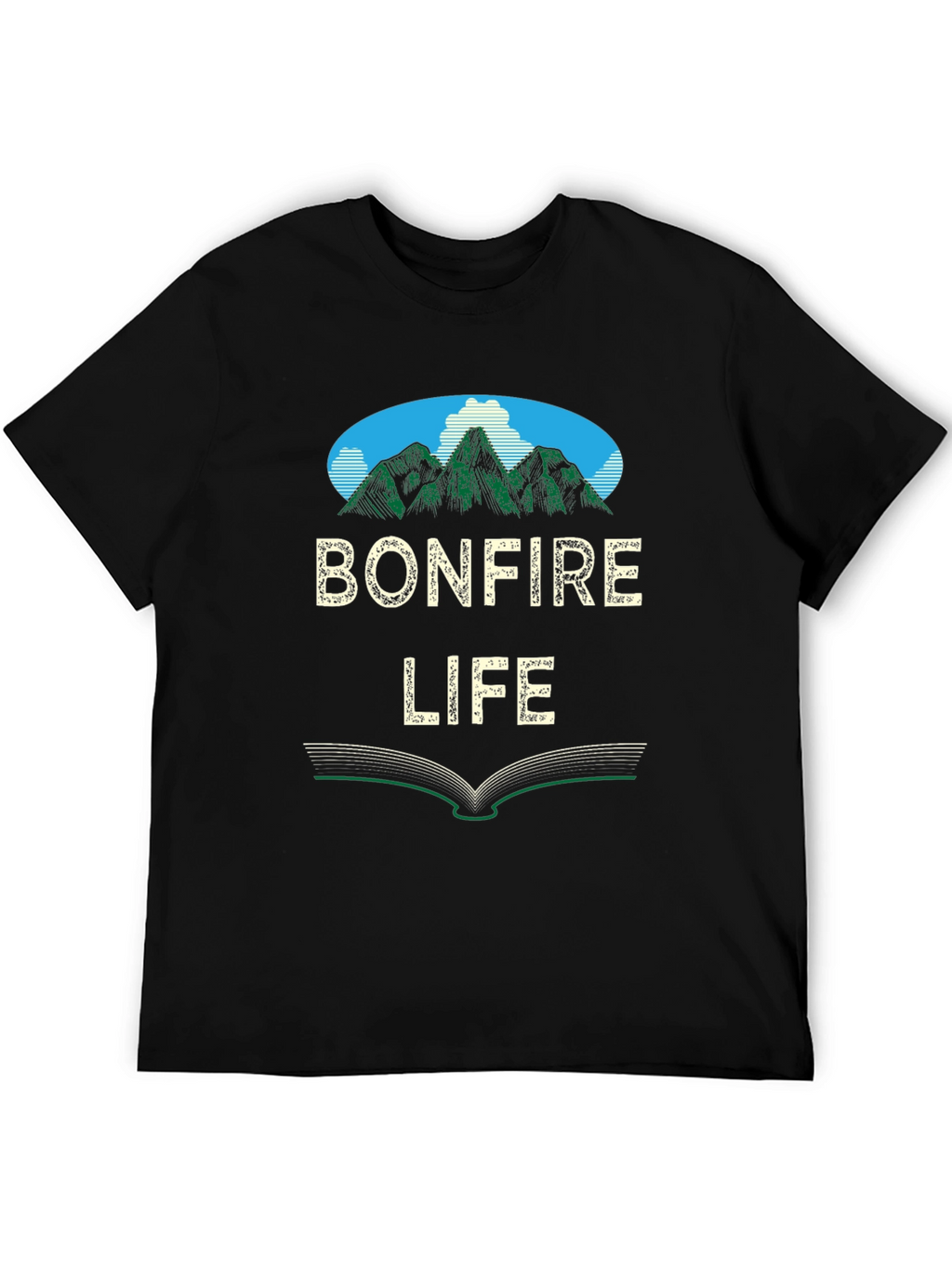 Bonfire Life Graphic T-Shirt - Mountain Scene Design