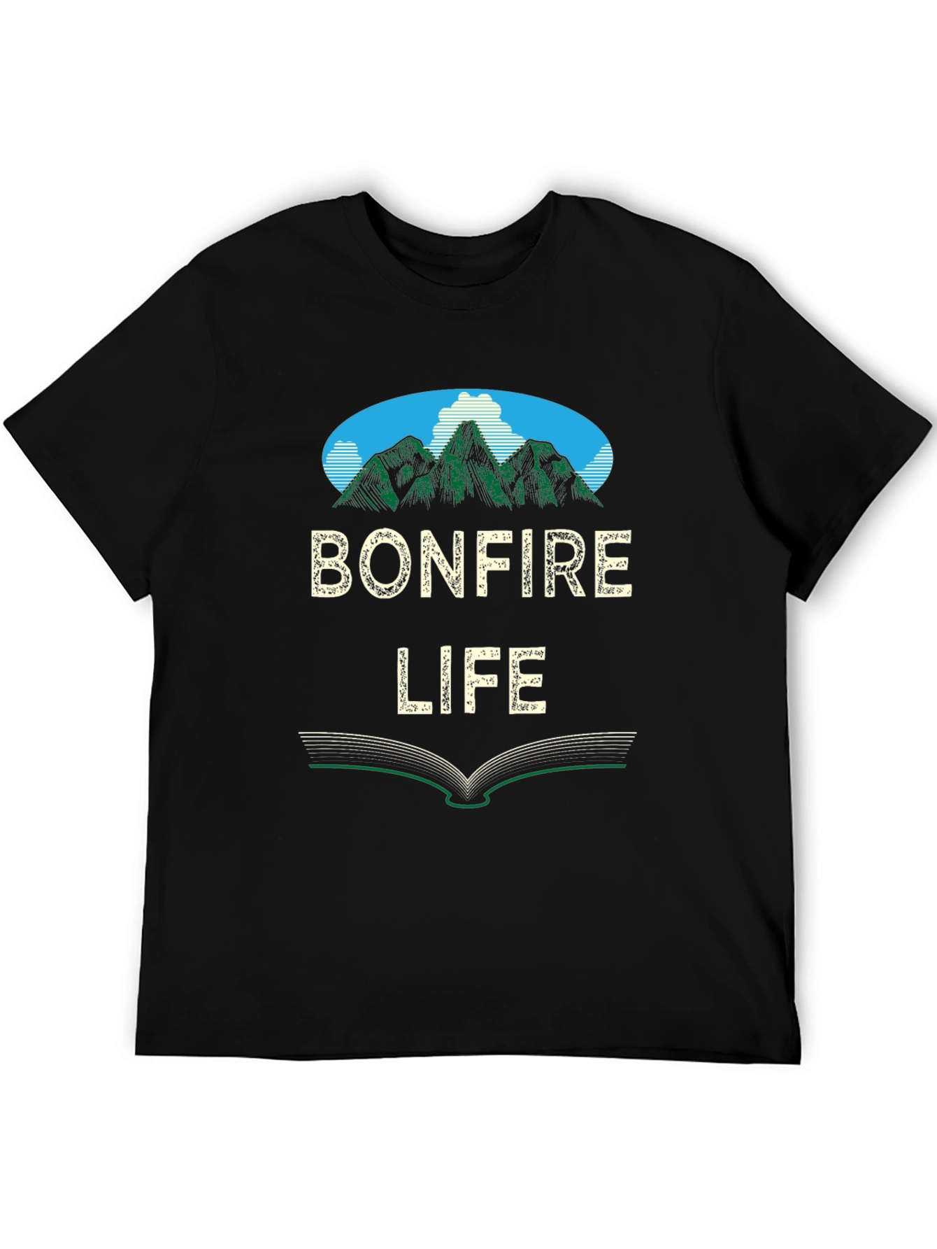 Bonfire Life Graphic T-Shirt - Mountain Scene Design