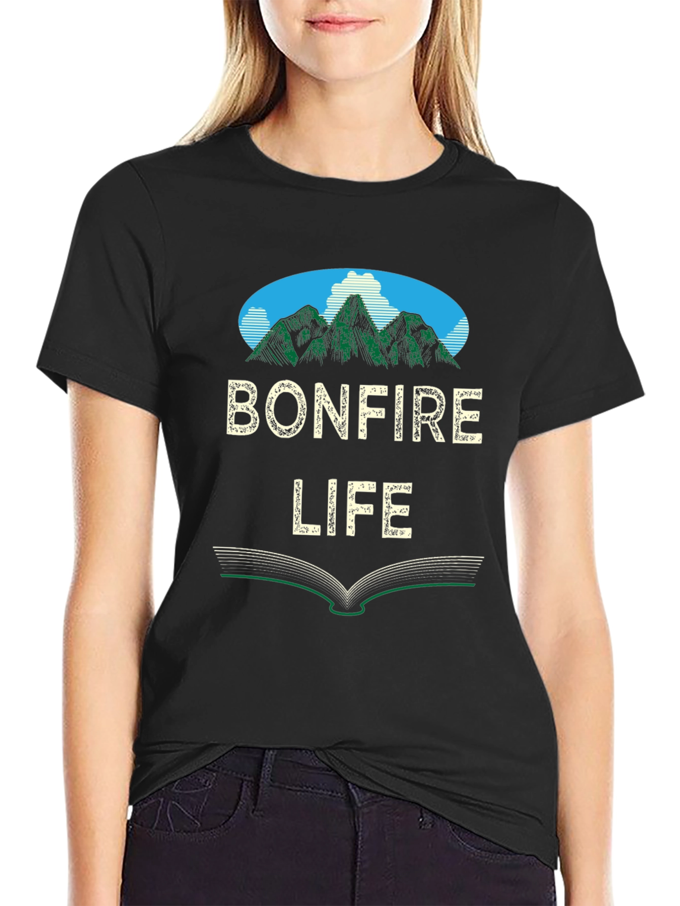 Bonfire Life Graphic T-Shirt - Mountain Scene Design